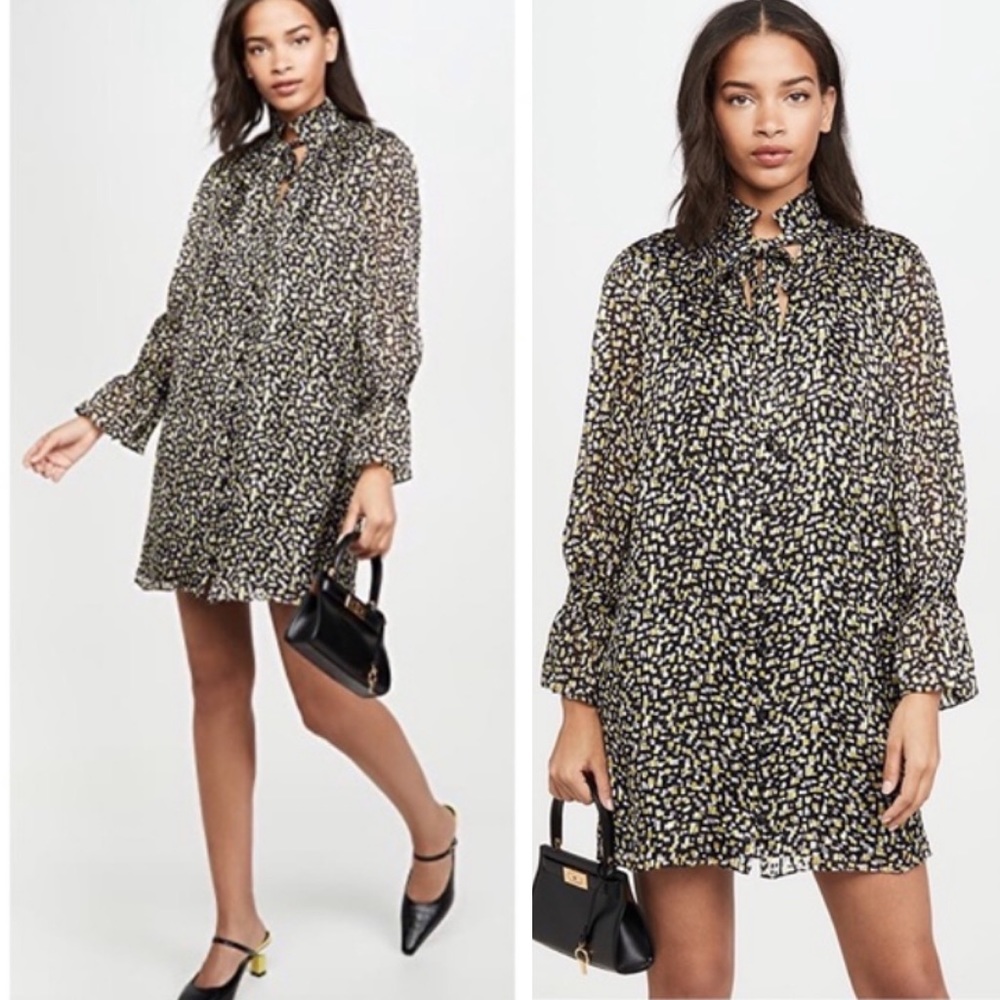 Alice + Olivia Rei Ruffle Collar Tie Shift Dress